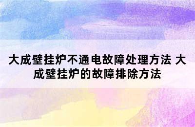 大成壁挂炉不通电故障处理方法 大成壁挂炉的故障排除方法